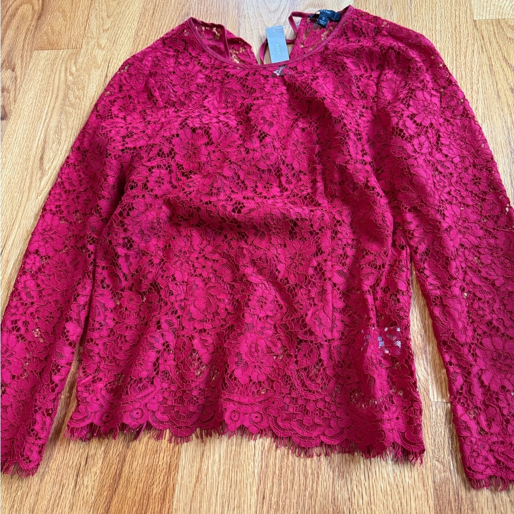 Elegant Lace Long Sleeve Top - Red